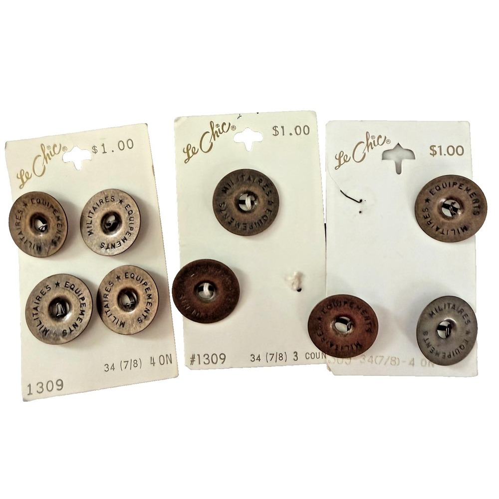 9 Vintage Militaires Equipment Buttons Le Chic Thin Brass Approx 5/8" Wide